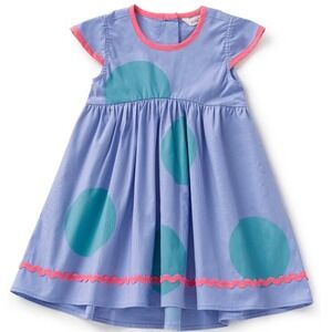 Matilda Jane "Let's Go Together" Kitty dress Blue Polka Dot Pink Trim Ruffle Hem